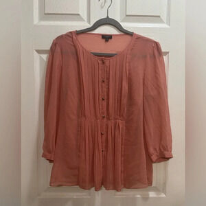 Talbots Dusty Pink Sheer Top with Tank Size 6 Button Up Pleated 3/4 Sleeves